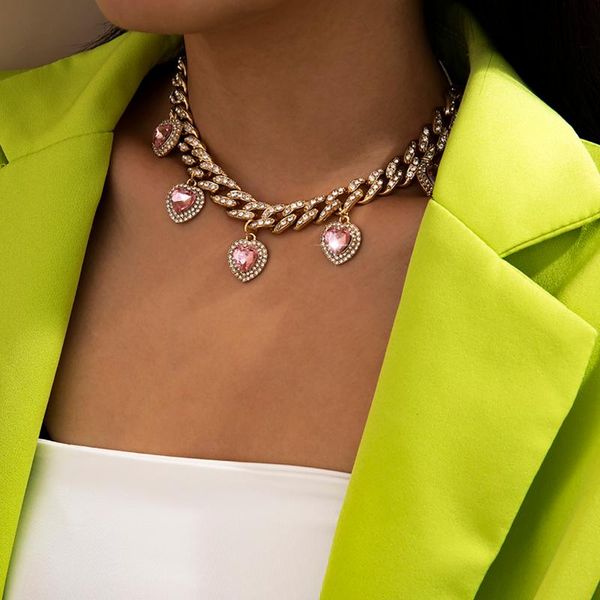 chokers 2021 luxury crystal heart pendant choker necklace punk aesthetic rhinestone miami cuban chain for women jewelry gifts, Golden;silver 
chokers 2021 luxury crystal heart pendant choker necklace punk aesthetic rhinestone miami cuban chain for women jewelry gifts, Golden;silver
