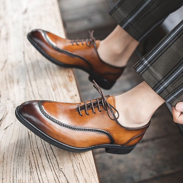 cowhide pointed men's formal leather shoes brown british style oxford derby rub color busins casual, Black
cowhide pointed men's formal leather shoes brown british style oxford derby rub color busins casual, Black