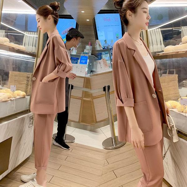 women's two piece pants peonfly fashion elegant women suit set casual loose blazer trousers high chic lady outfits, White
women's two piece pants peonfly fashion elegant women suit set casual loose blazer trousers high chic lady outfits, White