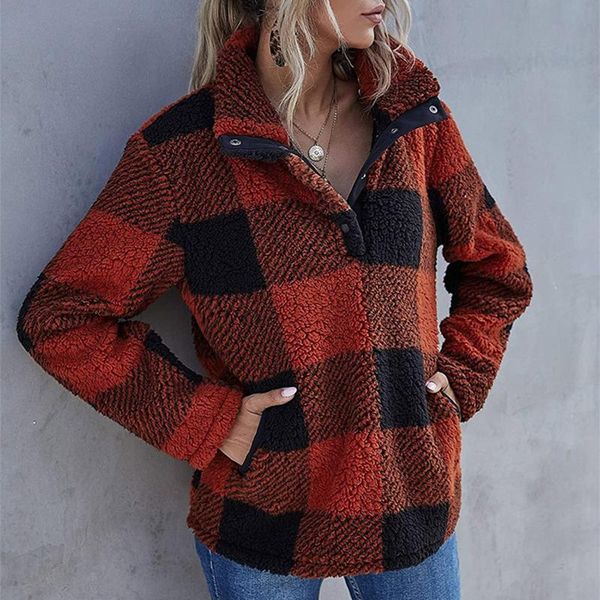 Women's Jackets 2022 Autumn Winter Faux Fleece Pullover Button Women Plaid Printed Warm Long Sleeve Casual Loose Outwear Coat, Black;brown
Women's Jackets 2022 Autumn Winter Faux Fleece Pullover Button Women Plaid Printed Warm Long Sleeve Casual Loose Outwear Coat, Black;brown