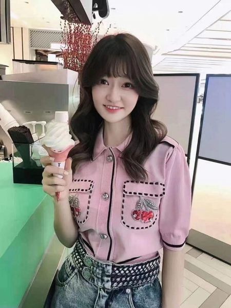women's t-shirt juice snow 2021 korean style lapel cherry t shirt beaded spring/summer women knitting short-sleeved thin sweater, White
women's t-shirt juice snow 2021 korean style lapel cherry t shirt beaded spring/summer women knitting short-sleeved thin sweater, White