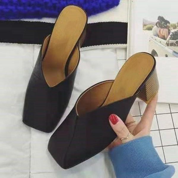 slippers women's retro style square toe and thick heels fashion high heel single shoes 6 cm summer solid colors casual slides, Black
slippers women's retro style square toe and thick heels fashion high heel single shoes 6 cm summer solid colors casual slides, Black