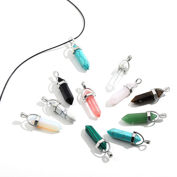 vintage multicolor natural stone pendant necklace fashion geometric hexagonal column transparent acrylic rope chain necklace, Silver
vintage multicolor natural stone pendant necklace fashion geometric hexagonal column transparent acrylic rope chain necklace, Silver