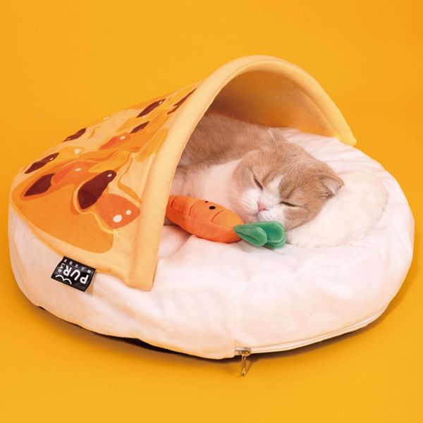 cat beds & furniture pet dog curry round bed semi-cnclosed deep sleeping comfort winter small cushion basket soft nest