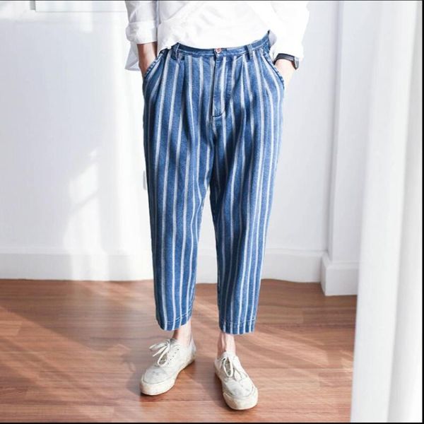 the summer thin feet blue striped pants casual jeans men's fashion loose tide nine points hairstylist singer costumes, Black
the summer thin feet blue striped pants casual jeans men's fashion loose tide nine points hairstylist singer costumes, Black