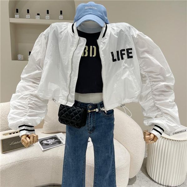 women's spring summer 2021 fashion pleated long sleeve drawstring baseball jacket loose coat jackets, Black;brown
women's spring summer 2021 fashion pleated long sleeve drawstring baseball jacket loose coat jackets, Black;brown