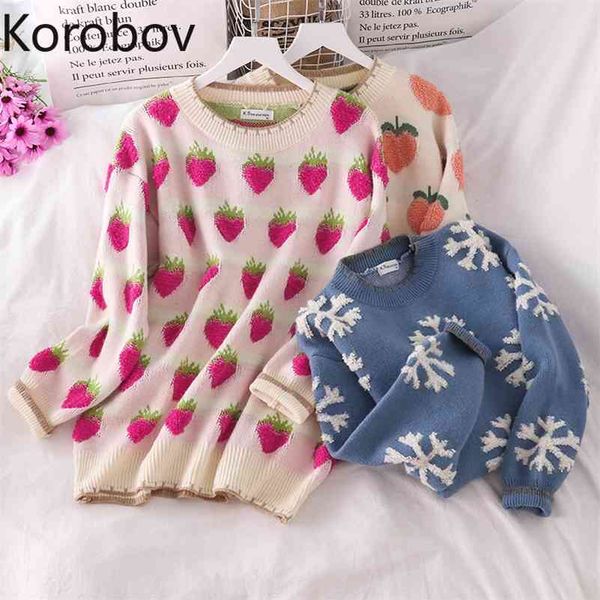 korobov autumn winter korean women sweaters vintage long sleeve knitted jacquard jumper femme sweet kawaii sweater 210430, White;black
korobov autumn winter korean women sweaters vintage long sleeve knitted jacquard jumper femme sweet kawaii sweater 210430, White;black