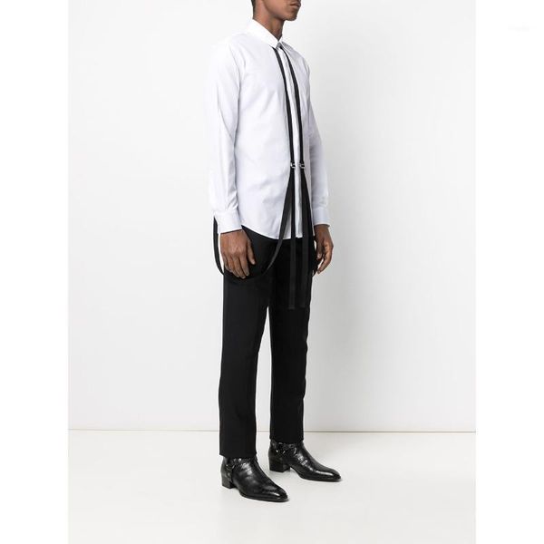 s-6xl 2021 men's clothing hair stylist show design shirt with strap details plus size costumes casual shirts, White;black
s-6xl 2021 men's clothing hair stylist show design shirt with strap details plus size costumes casual shirts, White;black