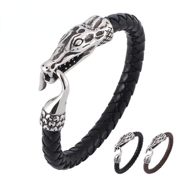 charm bracelets leather braided bracelet, personalized men's stainless steel snake buckle hand jewelry, Golden;silver
charm bracelets leather braided bracelet, personalized men's stainless steel snake buckle hand jewelry, Golden;silver