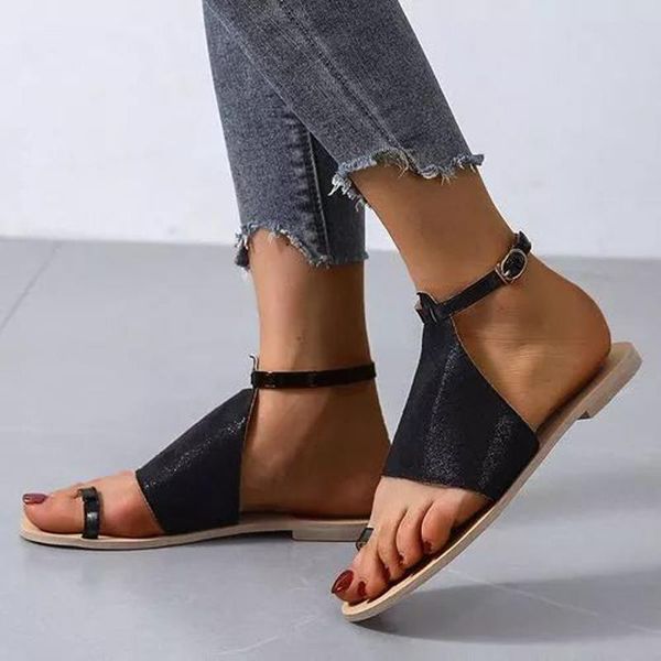 sandals summer for woman fashion shoes silver flats narrow band buckle concise classics 35-46, Black
sandals summer for woman fashion shoes silver flats narrow band buckle concise classics 35-46, Black