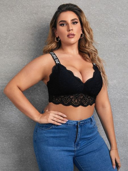 plus floral lace scallop trim bra 12o6#, Black;white 
plus floral lace scallop trim bra 12o6#, Black;white