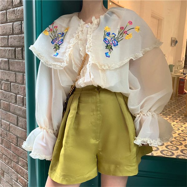 dress retro embroidery floral sweet ruffles apricot prairie chic thin fairy female flare sleeves peter pan collar shirts, White
dress retro embroidery floral sweet ruffles apricot prairie chic thin fairy female flare sleeves peter pan collar shirts, White
