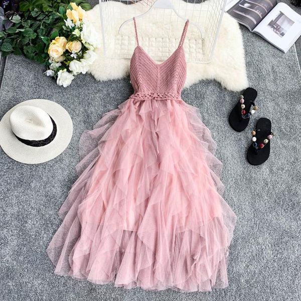 women tulle dress summer high waist mesh hem asymmetrical pleated female slim fairy dresses casual, Black;gray
women tulle dress summer high waist mesh hem asymmetrical pleated female slim fairy dresses casual, Black;gray