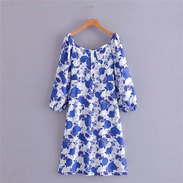 casual dresses evfer women vintage square collar long puff sleeve high waist blue 2021 chic lady elegant flower print summer dress, Black;gray 
casual dresses evfer women vintage square collar long puff sleeve high waist blue 2021 chic lady elegant flower print summer dress, Black;gray