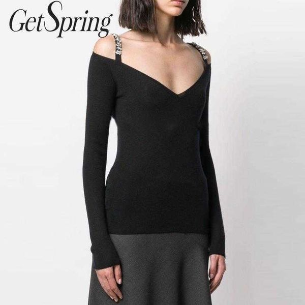 getspring women sweater patchwork v-neck off shoulder sweaters black summer wool fashion vintage 210601, White;black
getspring women sweater patchwork v-neck off shoulder sweaters black summer wool fashion vintage 210601, White;black