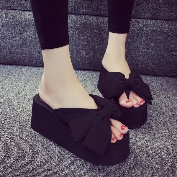 fashion bowknot slippers woman beach flip flops summer sandals slip- resistant slippers platform sandals size 35-40, Black
fashion bowknot slippers woman beach flip flops summer sandals slip- resistant slippers platform sandals size 35-40, Black