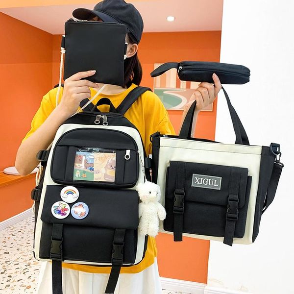 school bags 4-piece fashion women's backpack large capacity canvas waterproof bag for girls kawaii pendant badge student bookpacks
school bags 4-piece fashion women's backpack large capacity canvas waterproof bag for girls kawaii pendant badge student bookpacks