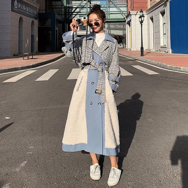 women's wool & blends woolen coat long style korean autumn winter sleeve loose lamb stitching windproof big size jacket, Black
women's wool & blends woolen coat long style korean autumn winter sleeve loose lamb stitching windproof big size jacket, Black