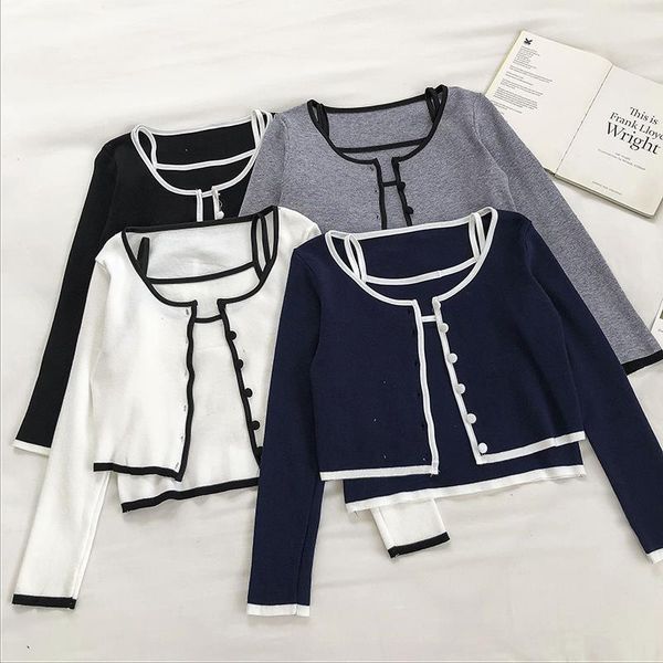 spring autumn knitted sweater suit womenpant acrylic contrasting color single breasted long sleeve cardigan short sling two piece pull femme, White
spring autumn knitted sweater suit womenpant acrylic contrasting color single breasted long sleeve cardigan short sling two piece pull femme, White