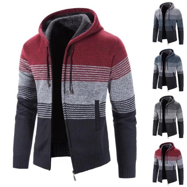 men's sweaters fleece striped warm coats kintwear hooded cardigan slim fit mens thick long sleeve coat zip sweater jacket winter, White;black
men's sweaters fleece striped warm coats kintwear hooded cardigan slim fit mens thick long sleeve coat zip sweater jacket winter, White;black