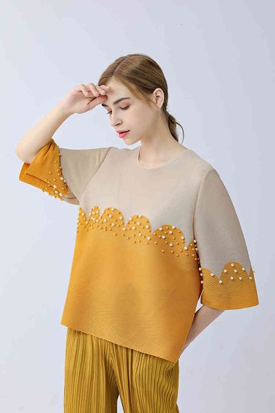 knits fashion arrival women's pleated three quarter beading loose t-shirt, White
knits fashion arrival women's pleated three quarter beading loose t-shirt, White