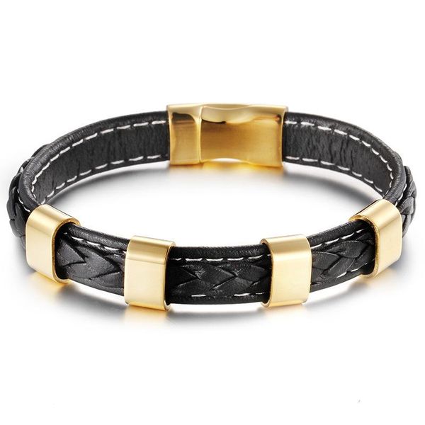 link, chain trendy personality men bracelet titanium steel leather birthday gift, Black
link, chain trendy personality men bracelet titanium steel leather birthday gift, Black