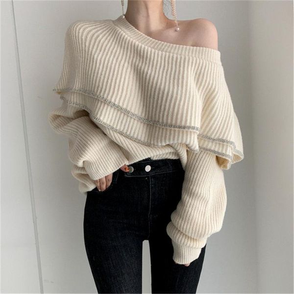 women's sweaters chic stylish off-shoulder double-layers collar all-match loose female women 2021 pullovers knitted basic, White;black
women's sweaters chic stylish off-shoulder double-layers collar all-match loose female women 2021 pullovers knitted basic, White;black