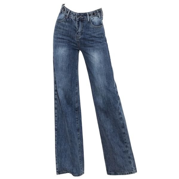 spring and autumn wide leg jeans women's high waist loose pendant straight pants, Blue
spring and autumn wide leg jeans women's high waist loose pendant straight pants, Blue