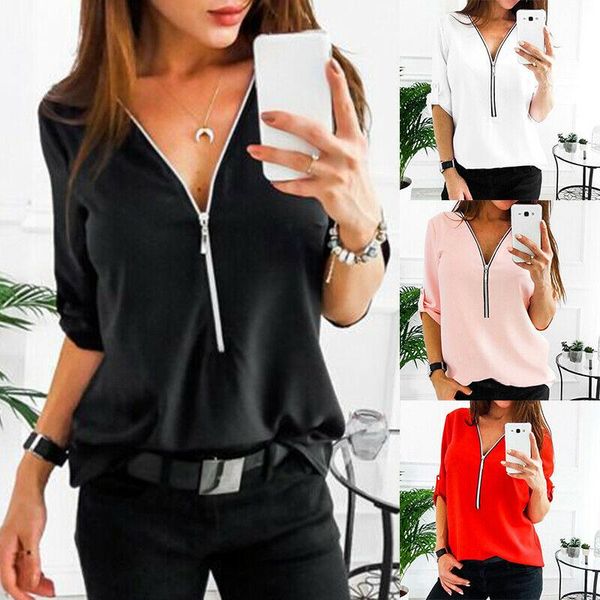 women long chiffon blouse spring summer v neck zip sleeve loose shirt solid lady plus size women's blouses & shirts, White
women long chiffon blouse spring summer v neck zip sleeve loose shirt solid lady plus size women's blouses & shirts, White