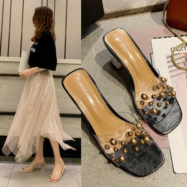 women slippers summer high heels fashion transparent pvc shoes beach party office slides size 35-39 e487, Black
women slippers summer high heels fashion transparent pvc shoes beach party office slides size 35-39 e487, Black