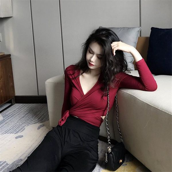 women's t-shirt slim-fit lace-up 2021 v-neck short base cardigan temperament all-match navel top, White
women's t-shirt slim-fit lace-up 2021 v-neck short base cardigan temperament all-match navel top, White