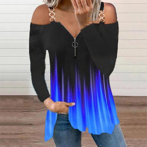 women's blouses & shirts vintage off shoulder blouse gradient prints long-sleeve zipper v neck summer casual loose tee blusas, White
women's blouses & shirts vintage off shoulder blouse gradient prints long-sleeve zipper v neck summer casual loose tee blusas, White