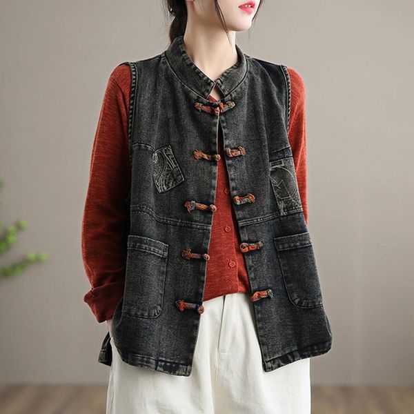 women's vests johnature women denim vest stand sleeveless button pocket loose solid color coats 2021 autumn vintage comfortable clothin, Black;white
women's vests johnature women denim vest stand sleeveless button pocket loose solid color coats 2021 autumn vintage comfortable clothin, Black;white