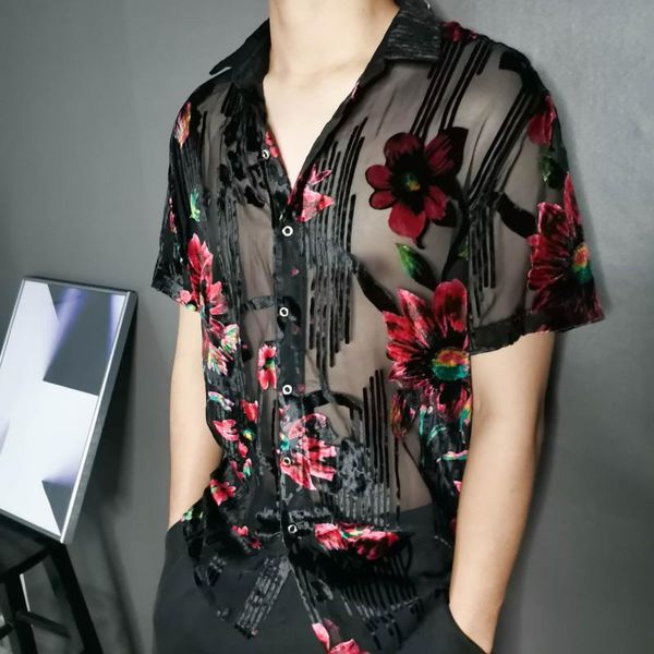 men's casual shirts luxury imitate silk flower transparent shirt 2021 short sleeve see through button up men camicia uomo floral velvet, White;black
men's casual shirts luxury imitate silk flower transparent shirt 2021 short sleeve see through button up men camicia uomo floral velvet, White;black