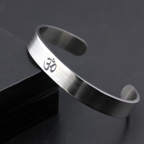 bangle classic simple sanskrit symbol open stainless steel bracelet banquet party casual jewelry gift, Black
bangle classic simple sanskrit symbol open stainless steel bracelet banquet party casual jewelry gift, Black
