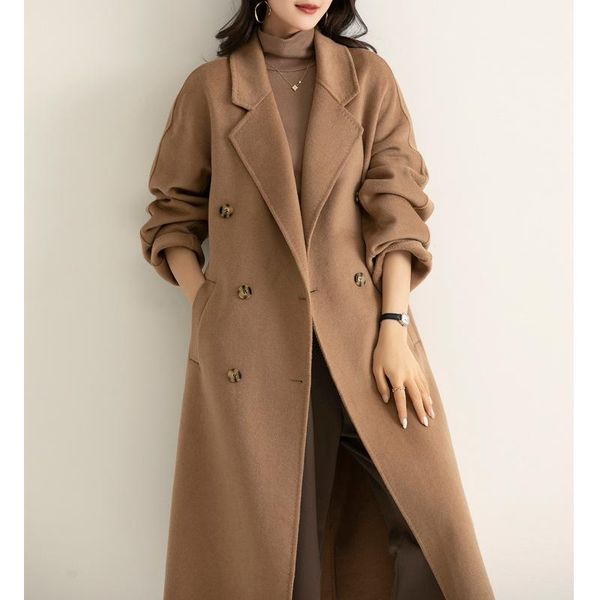women's wool & blends elegant long coat fashion coffee sleeve outerwear ladies double sided cashmere overcoat autumn winter 2021, Black
women's wool & blends elegant long coat fashion coffee sleeve outerwear ladies double sided cashmere overcoat autumn winter 2021, Black