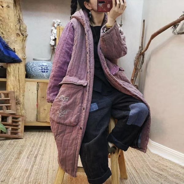johnature women vintage embroidery floral parkas hooded cotton linen coats loose thick warm winter female button parkas 210521, Black
johnature women vintage embroidery floral parkas hooded cotton linen coats loose thick warm winter female button parkas 210521, Black