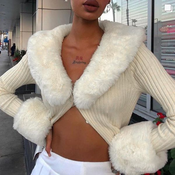 women's knits & tees wsevypo 2021 chic knit rib cardigans sweaters fur trim collar long sleeve jumpers autumn winter elegant outwear, White
women's knits & tees wsevypo 2021 chic knit rib cardigans sweaters fur trim collar long sleeve jumpers autumn winter elegant outwear, White