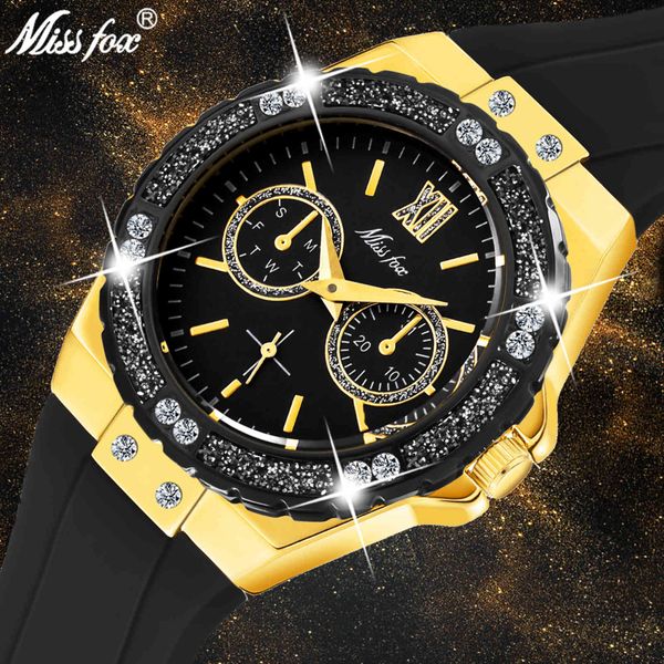 missfox women quartz fashion luxury brand gold ladies black rubber band diamond waterproof female wrist watches 2019, Slivery;brown
missfox women quartz fashion luxury brand gold ladies black rubber band diamond waterproof female wrist watches 2019, Slivery;brown