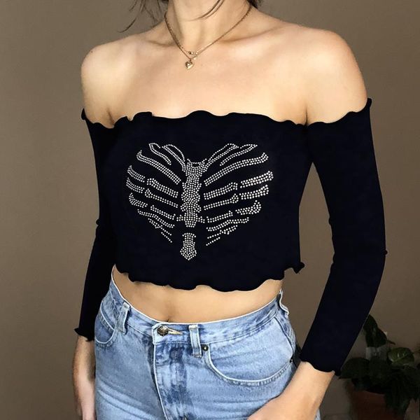 women's t-shirt autumn spring t-shirts women printed pattern rhinestone ruched slim crop streetwear fashion long sleeve slash neck pull, White
women's t-shirt autumn spring t-shirts women printed pattern rhinestone ruched slim crop streetwear fashion long sleeve slash neck pull, White