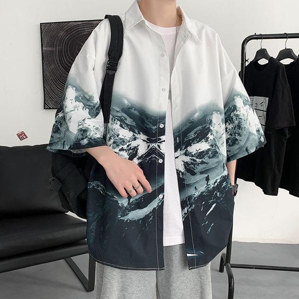 short sleeve shirt men's casual loose plus size holiday beach shirts male clothes spring summer printed ink painting coat, White;black
short sleeve shirt men's casual loose plus size holiday beach shirts male clothes spring summer printed ink painting coat, White;black