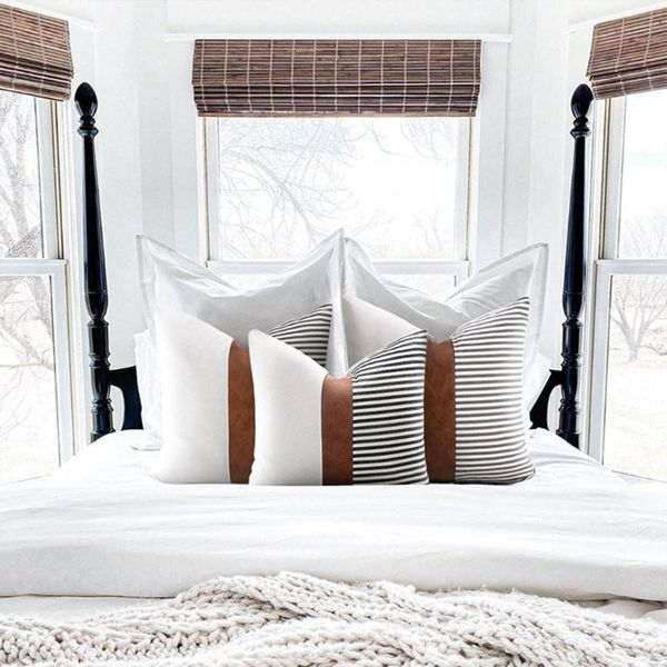 pillow case farmhouse stripe patchwork linen faux leather accent cushion cover
pillow case farmhouse stripe patchwork linen faux leather accent cushion cover