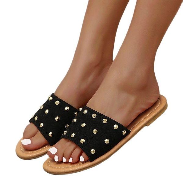 sandals 2021 summer comfortable flat casual women's rivet solid color one-word slippers outdoor fashion beach, Black
sandals 2021 summer comfortable flat casual women's rivet solid color one-word slippers outdoor fashion beach, Black
