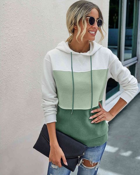 fashion trends ladies' sweaters 2021 patchwork color contrast hooded rope pullover women's sweater hoodies, Black
fashion trends ladies' sweaters 2021 patchwork color contrast hooded rope pullover women's sweater hoodies, Black