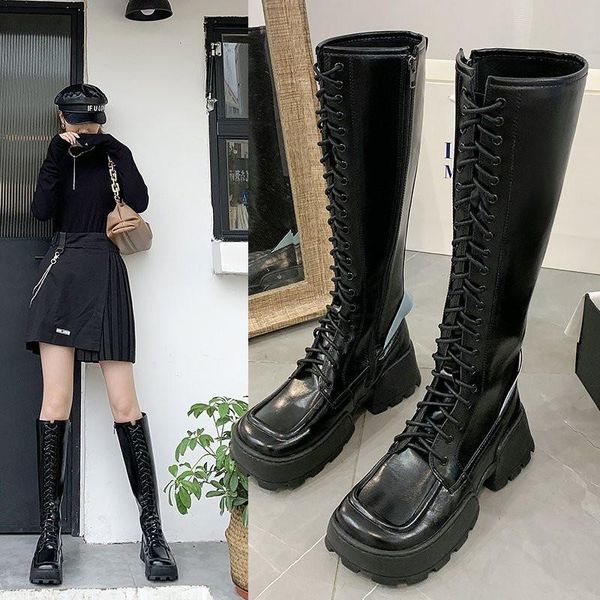 boots 2021 fashion pu knee square head women lace up platform woman botas mujer motorcycle boot knight, Black
boots 2021 fashion pu knee square head women lace up platform woman botas mujer motorcycle boot knight, Black