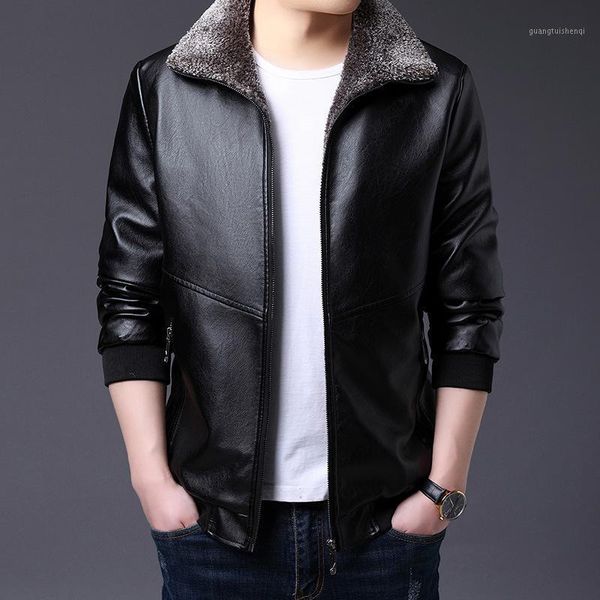 men's fur & faux boutique one piece collar thickened plush lapel leather jacket winter coat slim fitting motorcycle fashion, Black
men's fur & faux boutique one piece collar thickened plush lapel leather jacket winter coat slim fitting motorcycle fashion, Black