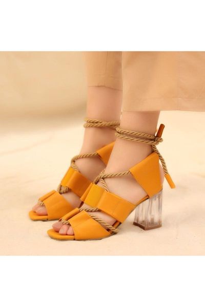 sandals mustard rope detail transparent heels, Black