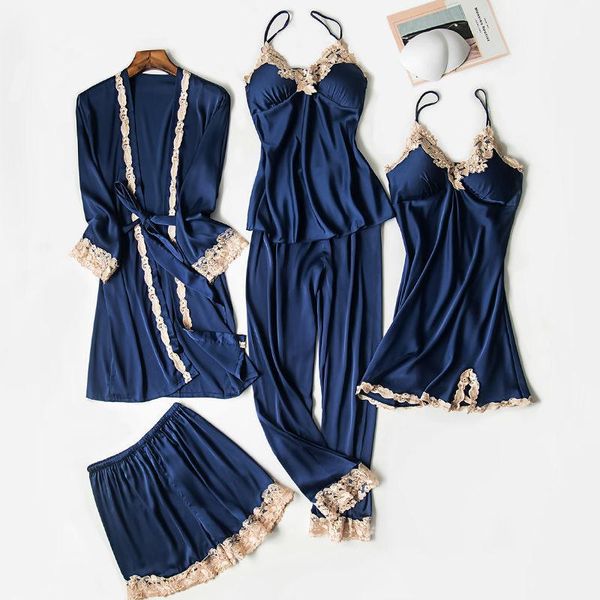pajamas women's summer five piece suit spring and autumn ice net red fashion charming nightgown sleepwear, Black;red
pajamas women's summer five piece suit spring and autumn ice net red fashion charming nightgown sleepwear, Black;red