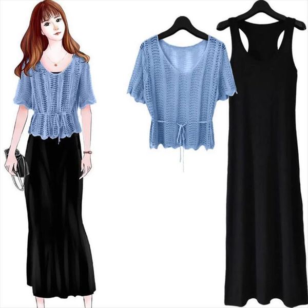 dress suit plus size summer womens tracksuits style korean loose hollow v neck sweater black suspender two piece, Gray
dress suit plus size summer womens tracksuits style korean loose hollow v neck sweater black suspender two piece, Gray