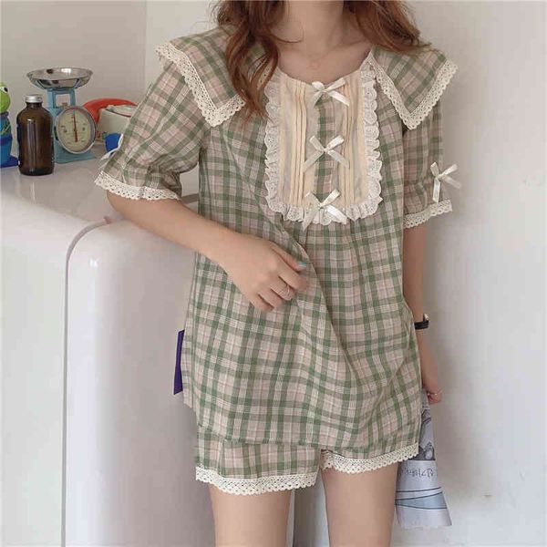 casual dresses summer lace sweet cotton pajamas two piece suits soft 2021 plaid sleepwear women home chic loose sets lxzr, Black;gray
casual dresses summer lace sweet cotton pajamas two piece suits soft 2021 plaid sleepwear women home chic loose sets lxzr, Black;gray